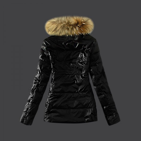 Moncler Donna Giù cappotto collo di pelliccia marrone Saldi M1092